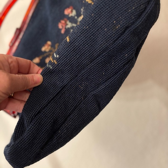 Vintage Sewing Tapestry Bag/Handbag with Bakelite Handle, Blue Floral. Clutch - Picture 9 of 16